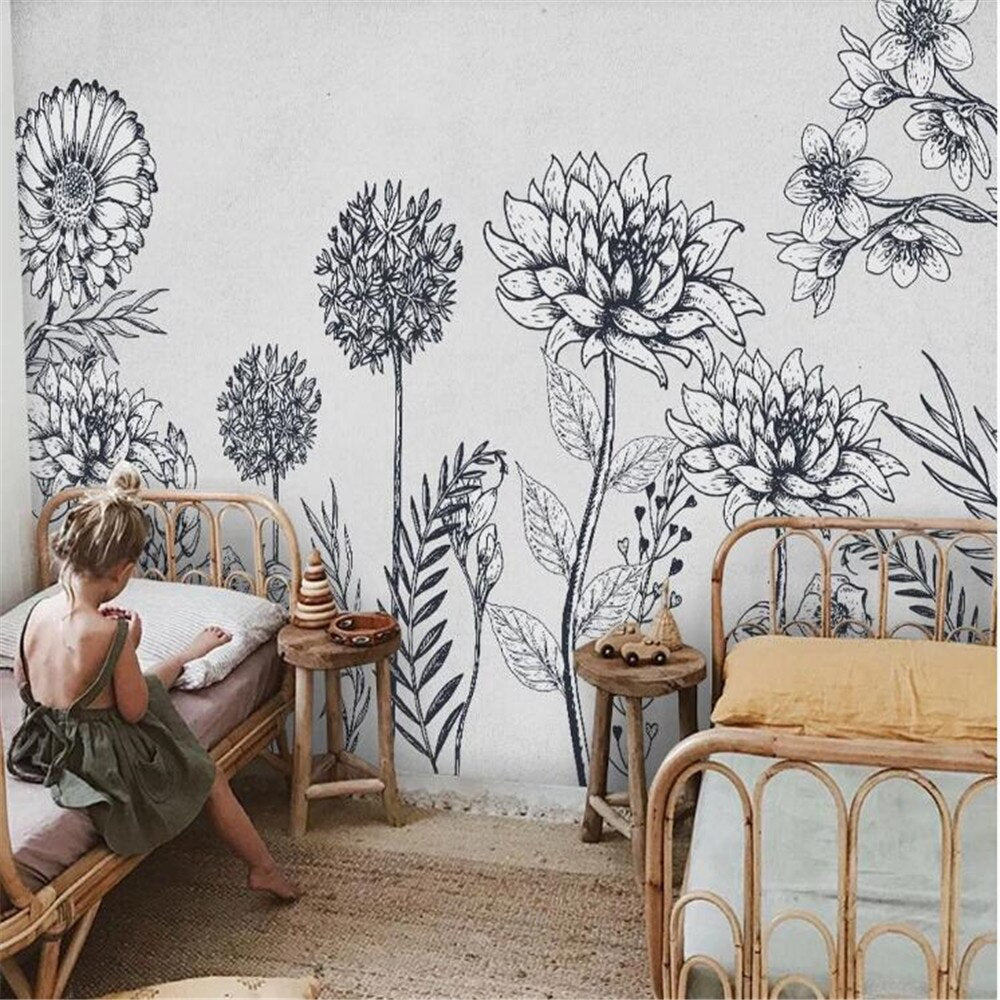 black-and-white-flowers-custom-wallpaper-3d-mural-study-living-room-sofa-tv-background-waterproof-canvas-wallpaper-wall-painting-papier-peint-wallcovering