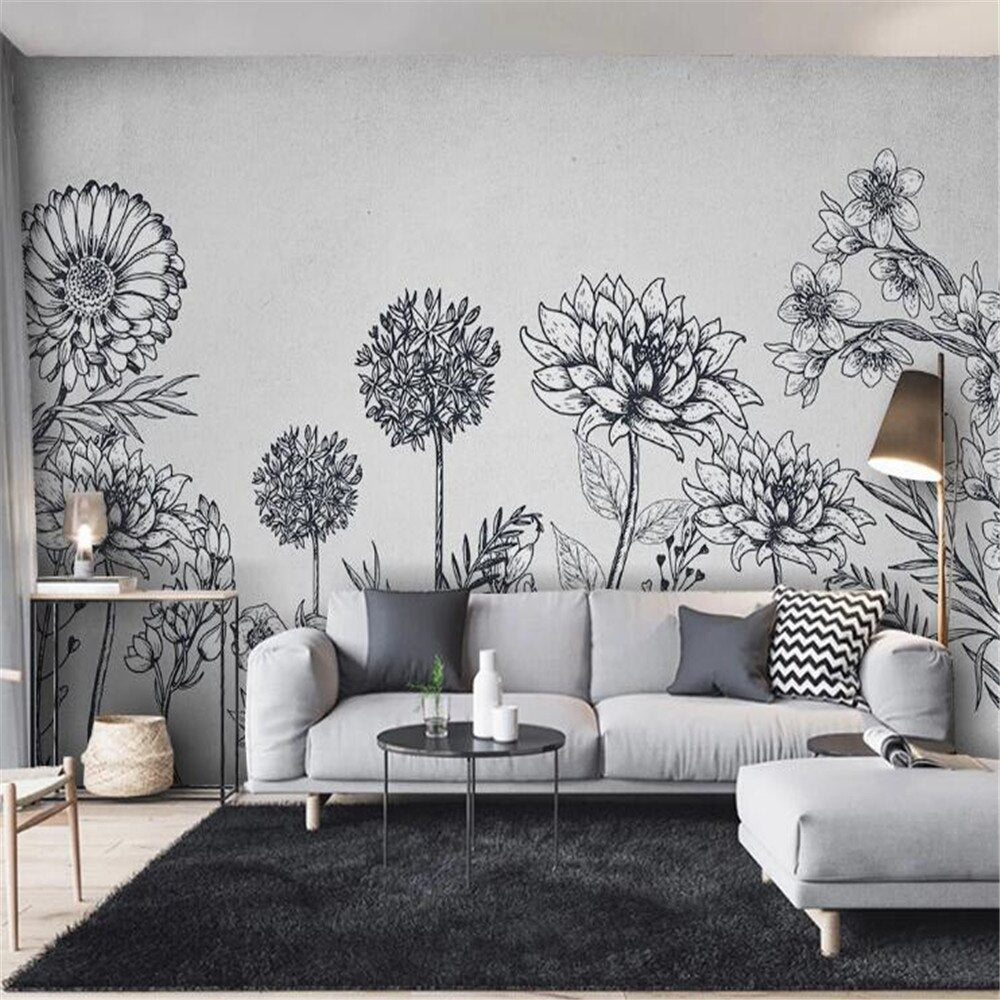 black-and-white-flowers-custom-wallpaper-3d-mural-study-living-room-sofa-tv-background-waterproof-canvas-wallpaper-wall-painting-papier-peint-wallcovering