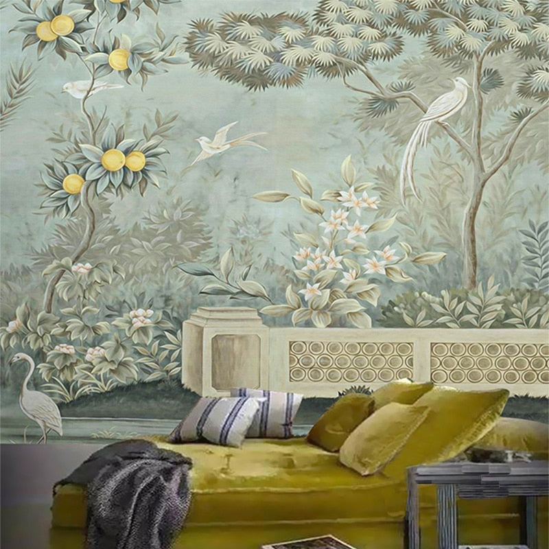 custom-mural-wallpaper-papier-peint-papel-de-parede-wall-decor-ideas-for-bedroom-living-room-dining-room-wallcovering-European-flower-and-bird-painting