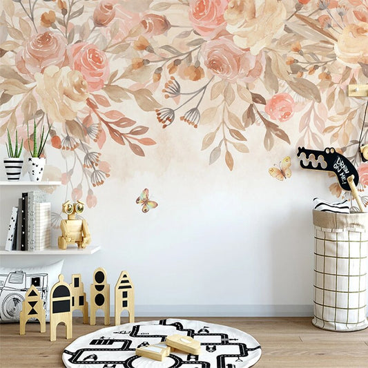 custom-mural-wallpaper-papier-peint-papel-de-parede-wall-decor-ideas-for-bedroom-living-room-dining-room-wallcovering-flowers-leaves-nordic-watercolor