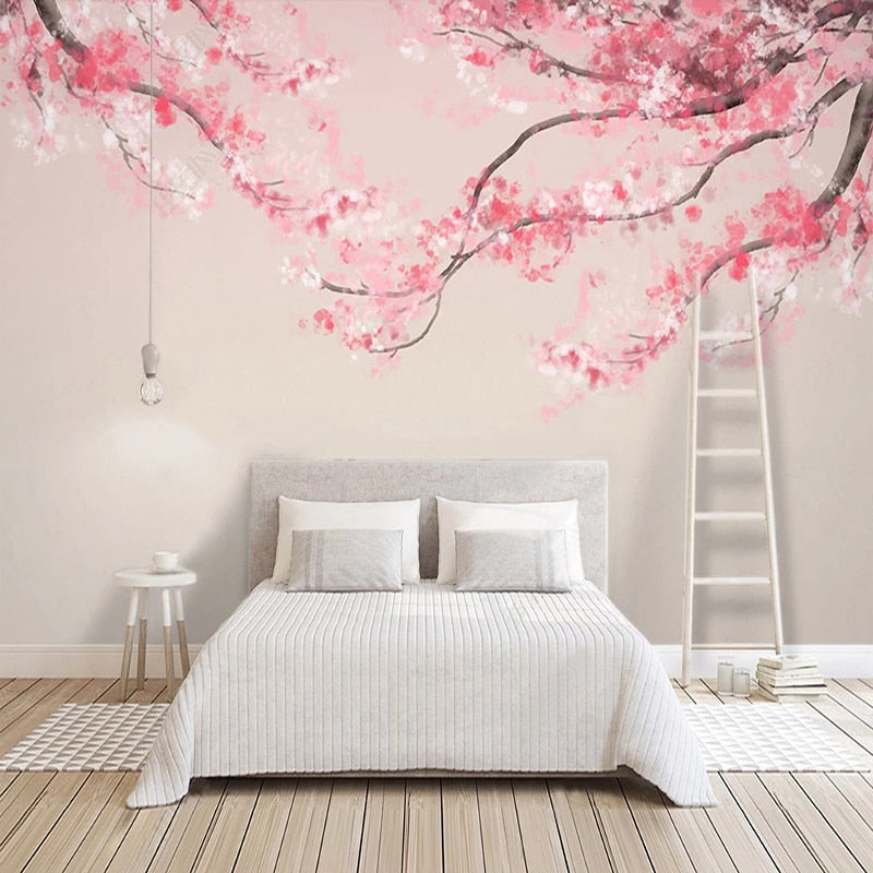 custom-mural-wallpaper-papier-peint-papel-de-parede-wall-decor-ideas-for-bedroom-living-room-dining-room-wallcovering-Hand-Painted-Chinese-Style-Ink-Watercolor-Cherry-Blossoms-Tree