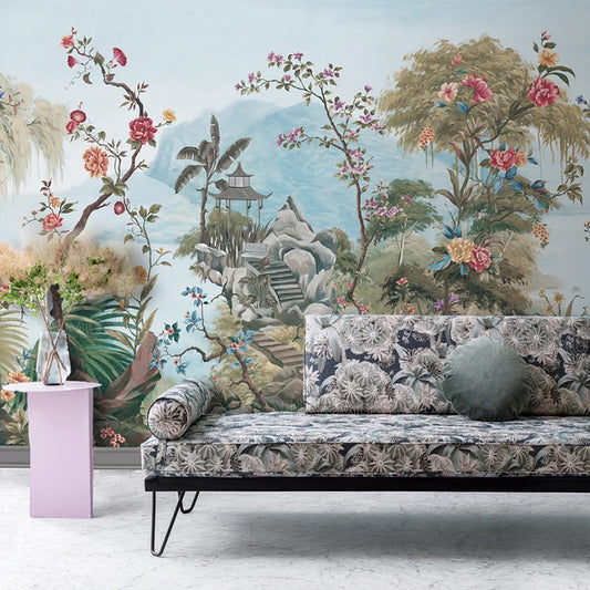 custom-any-size-mural-wallpaper-hand-painted-vintage-courtyard-tropical-plant-art-background-wall-painting-papel-de-parede-wall-covering-papier-peint