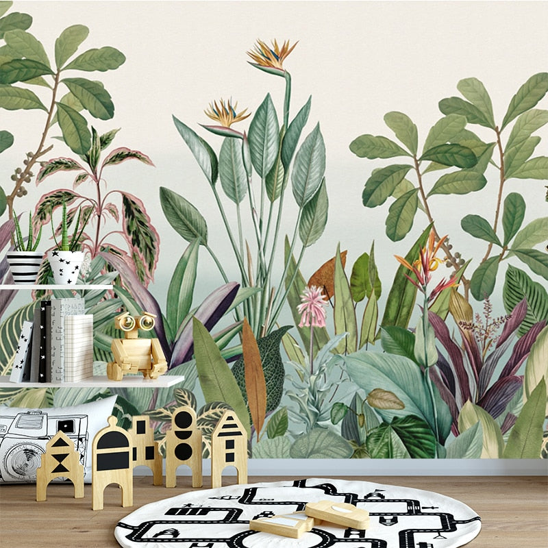house plant wallpaper Custom Wallpaper Mural Tropical Plants Rainforest Palm Leaves (㎡)