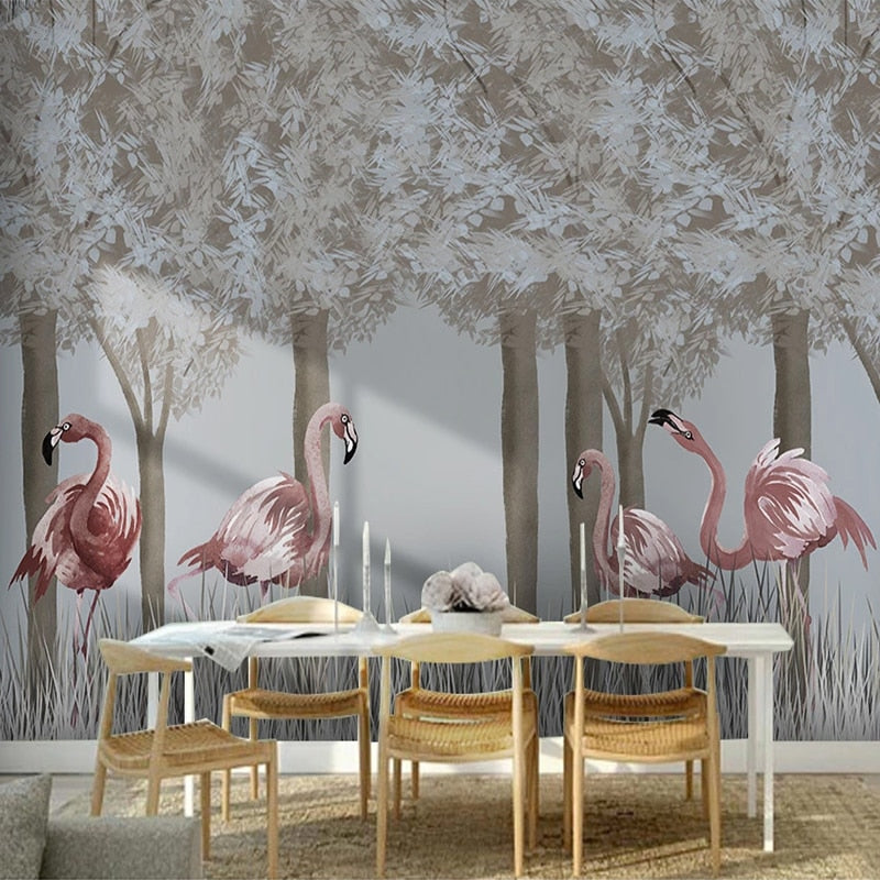 custom-mural-wallpaper-3d-living-room-bedroom-home-decor-wall-painting-papel-de-parede-papier-peint-forest-flamingo