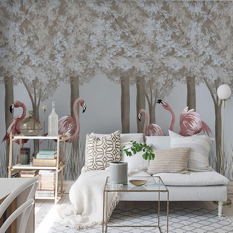 custom-mural-wallpaper-3d-living-room-bedroom-home-decor-wall-painting-papel-de-parede-papier-peint-forest-flamingo