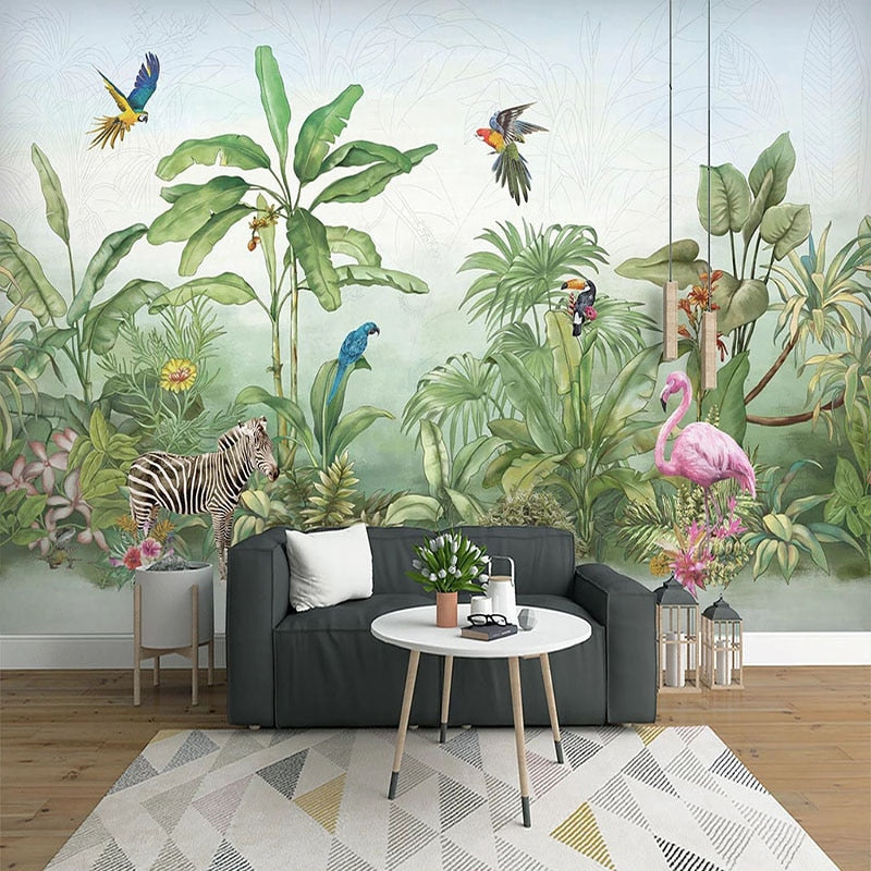 custom-mural-wall-paper-3d-hand-painted-tropical-rainforest-plants-leaf-flowers-and-birds-animal-wallpapers-living-room-tv-mural-papier-peint