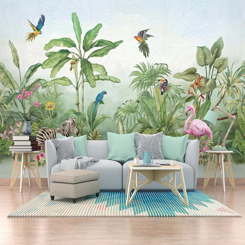 custom-mural-wall-paper-3d-hand-painted-tropical-rainforest-plants-leaf-flowers-and-birds-animal-wallpapers-living-room-tv-mural-papier-peint