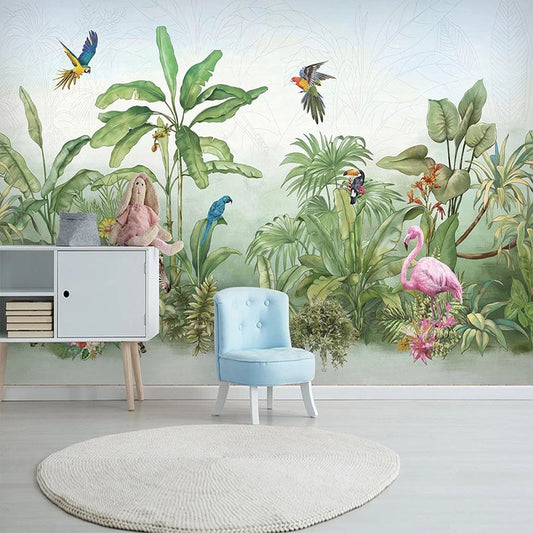 custom-mural-wall-paper-3d-hand-painted-tropical-rainforest-plants-leaf-flowers-and-birds-animal-wallpapers-living-room-tv-mural-papier-peint
