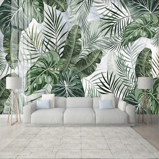 custom-mural-wallpaper-papier-peint-papel-de-parede-wall-decor-ideas-for-bedroom-living-room-dining-room-wallcovering-3D-Hand-Drawn-Tropical-Plants-green-Leaves