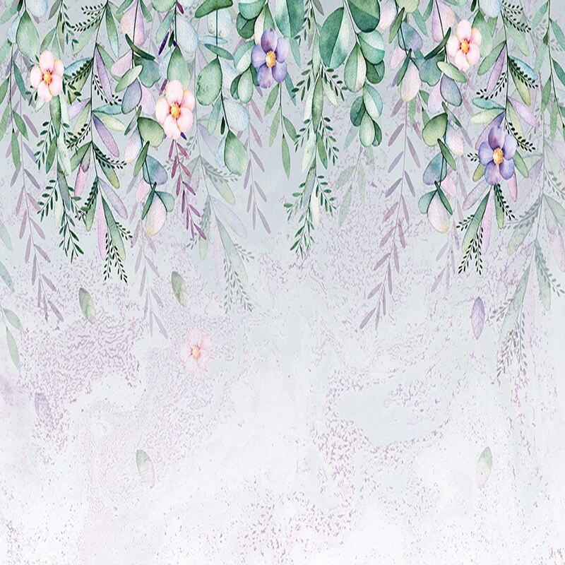 custom-mural-wallpaper-papier-peint-papel-de-parede-wall-decor-ideas-for-bedroom-living-room-dining-room-wallcovering-floral-Hand-painted-Watercolor-Leaves-and-Flowers