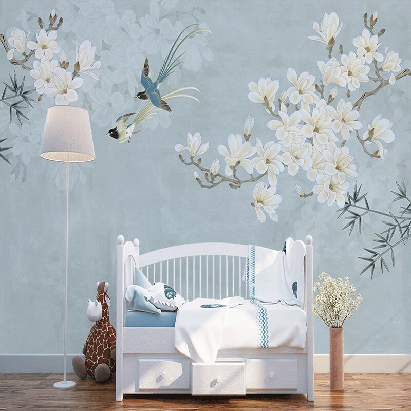 custom-mural-wallpaper-papier-peint-papel-de-parede-wall-decor-ideas-for-wallcovering-Self-Adhesive-Chinese-Style-Magnolia-Flower-And-Bird