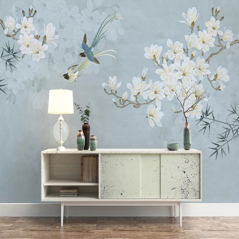 custom-mural-wallpaper-papier-peint-papel-de-parede-wall-decor-ideas-for-wallcovering-Self-Adhesive-Chinese-Style-Magnolia-Flower-And-Bird