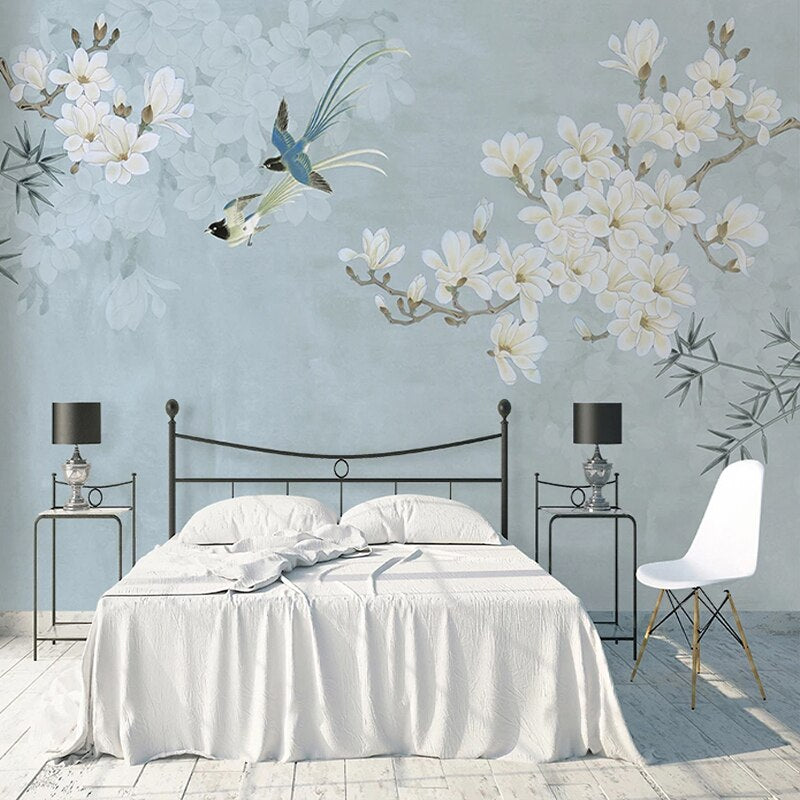 custom-mural-wallpaper-papier-peint-papel-de-parede-wall-decor-ideas-for-wallcovering-Self-Adhesive-Chinese-Style-Magnolia-Flower-And-Bird