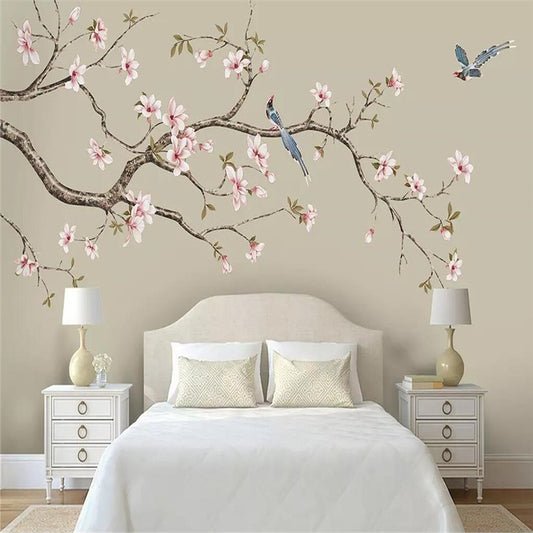 custom-mural-wallpaper-magnolia-chinese-hand-painted-flowers-and-birds-background-wall-painting-papier-peint