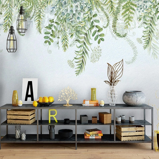 custom-mural-wallpaper-papier-peint-papel-de-parede-wall-decor-ideas-for-bedroom-living-room-dining-room-wallcovering-Nordic-Style-3D-Green-Plants-Leaves