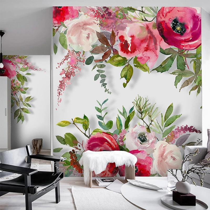 custom-mural-wallpaper-3d-living-room-bedroom-home-decor-wall-painting-papel-de-parede-papier-peint-watercolor-pink-f;owers-roses