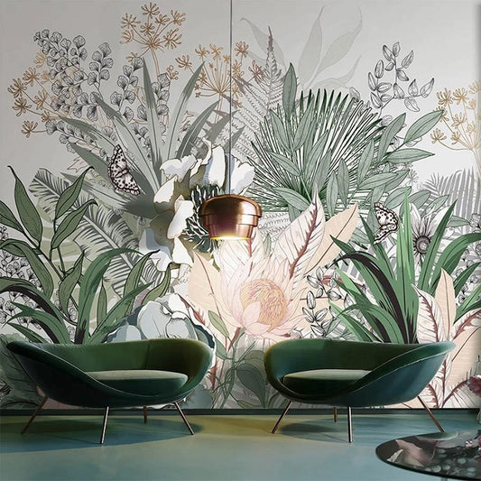 custom-mural-wallpaper-papier-peint-papel-de-parede-wall-decor-ideas-for-bedroom-living-room-dining-room-wallcovering-Nordic-Hand-Painted-Tropical-Plants-Rainforest-Palm-Leaves-Abstract-Plant