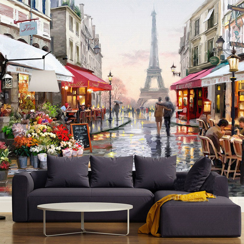 European Style Eiffel Tower Romantic Street Wallpaper Mural BVM Home