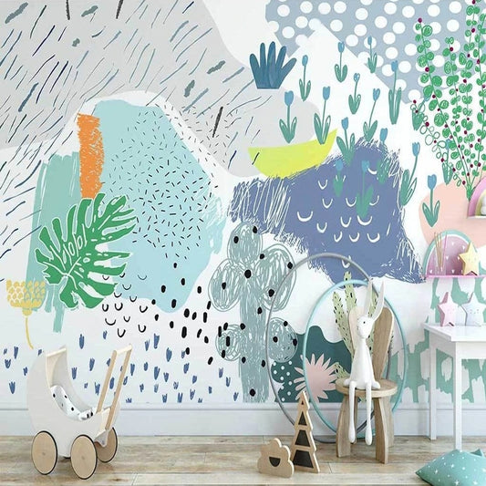 custom-mural-wallpaper-papier-peint-papel-de-parede-wall-decor-ideas-for-bedroom-living-room-dining-room-wallcovering-Nordic-Fresh-Plants-Abstract-Color-Geometric-kids-room