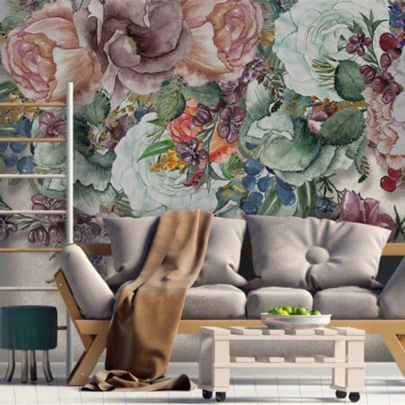 custom-mural-wallpaper-papier-peint-papel-de-parede-wall-decor-ideas-for-bedroom-living-room-dining-room-wallcovering-European-Modern-Retro-Nostalgic-Hand-Painted-Floral-Flowers