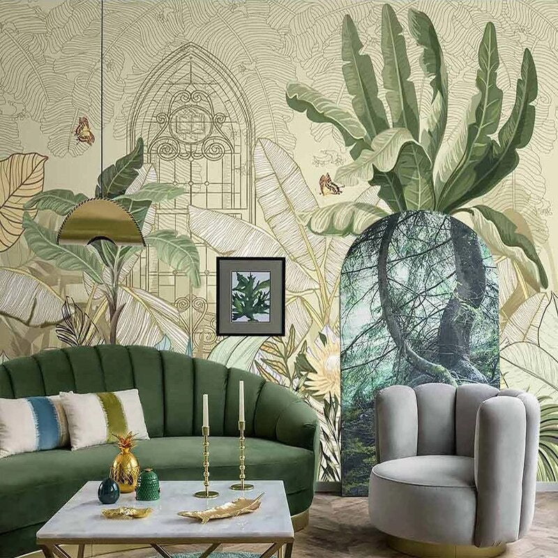 custom-mural-wallpaper-papier-peint-papel-de-parede-wall-decor-ideas-for-bedroom-living-room-dining-room-wallcovering-tropical-Plant-Banana-Leaf-vintage