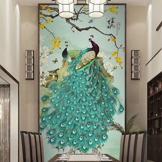 custom-mural-wallpaper-papier-peint-papel-de-parede-wall-decor-ideas-for-bedroom-living-room-dining-room-wallcovering-Chinese-Style-Peacock-Flowers-And-Birds