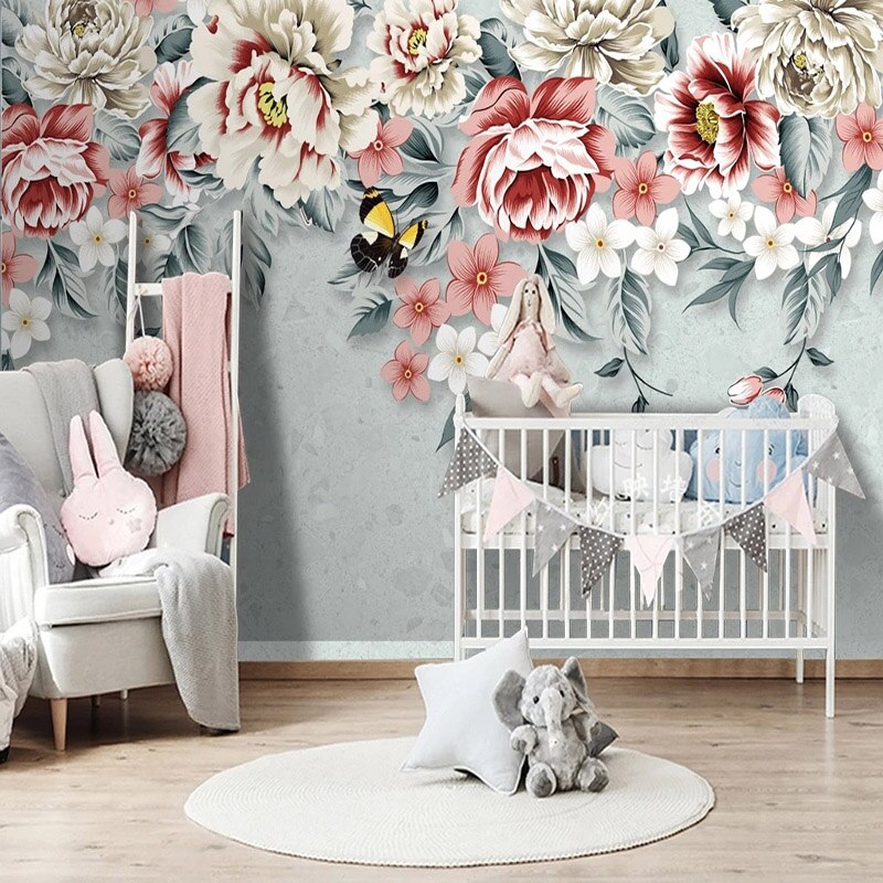 custom-mural-wallpaper-papier-peint-papel-de-parede-wall-decor-ideas-for-bedroom-living-room-dining-room-wallcovering-Modern-floral-Hand-painted-Peony-Flowers-Mural-Ins-Pastoral-Background