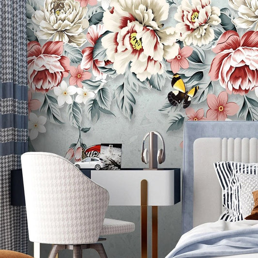 custom-mural-wallpaper-papier-peint-papel-de-parede-wall-decor-ideas-for-bedroom-living-room-dining-room-wallcovering-Modern-floral-Hand-painted-Peony-Flowers-Mural-Ins-Pastoral-Background