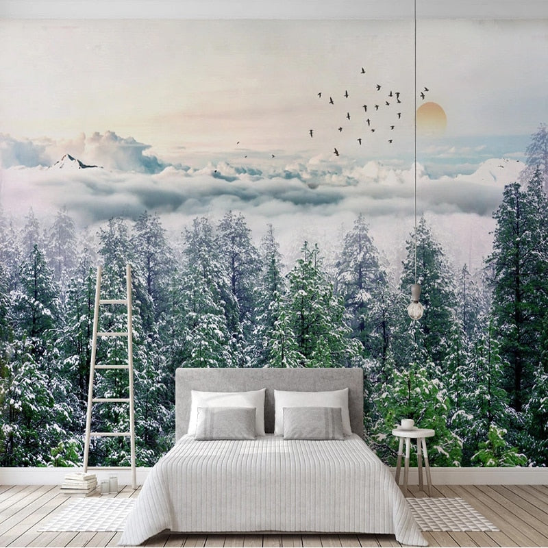 custom-mural-wallpaper-papier-peint-papel-de-parede-wall-decor-ideas-for-wallcovering-Self-Adhesive-Misty-Pine-Clouds-Snow-Scenery