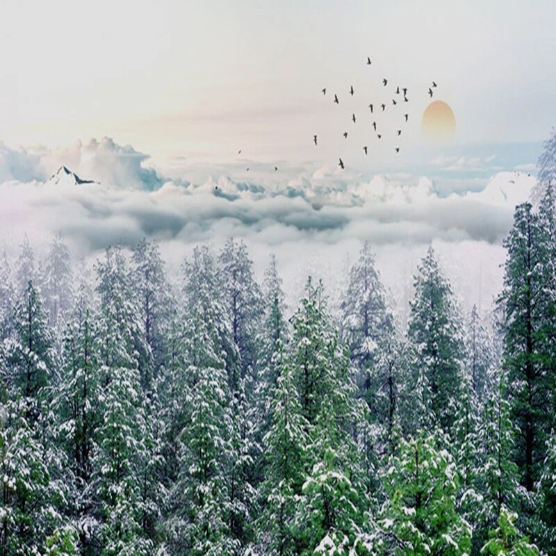 custom-mural-wallpaper-papier-peint-papel-de-parede-wall-decor-ideas-for-wallcovering-Self-Adhesive-Misty-Pine-Clouds-Snow-Scenery