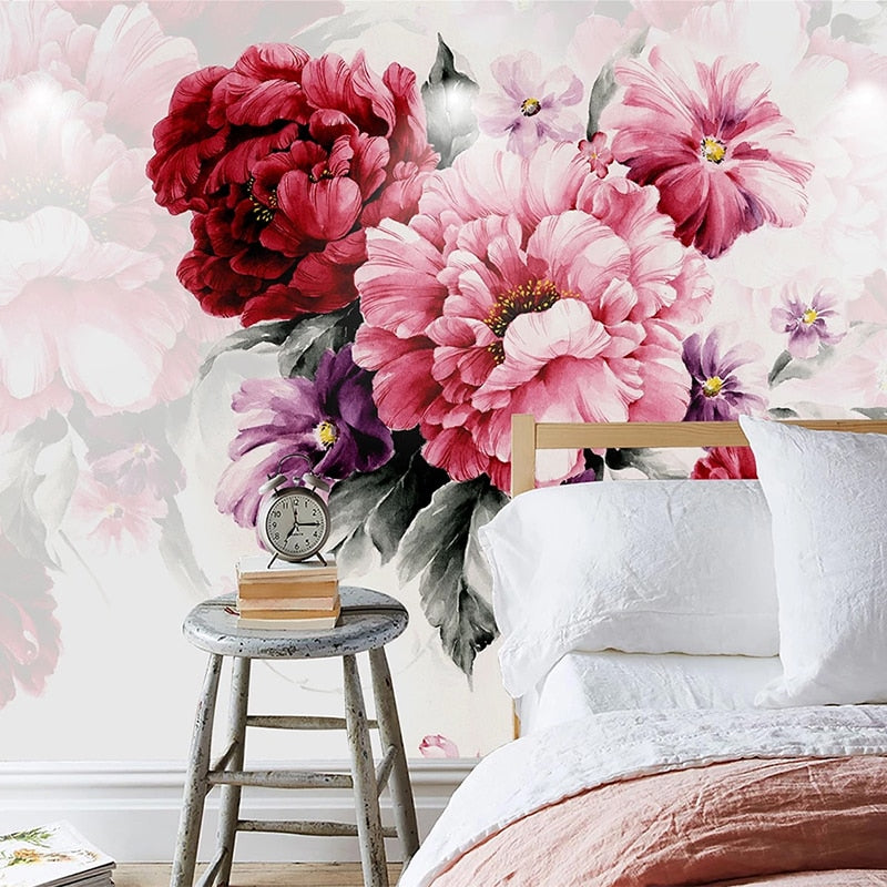custom-mural-wallpaper-papier-peint-papel-de-parede-wall-decor-ideas-for-bedroom-living-room-dining-room-wallcovering-Watercolor-Hand-Painted-Flowers-Modern-Fashion