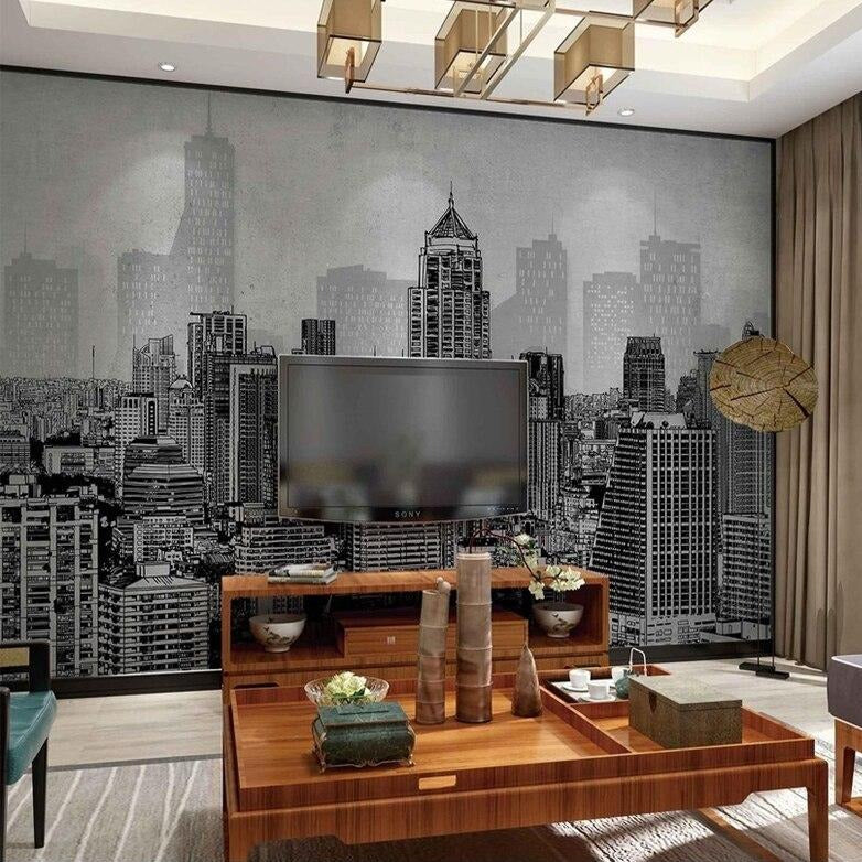 custom-mural-wallpaper-papier-peint-papel-de-parede-wall-decor-ideas-for-bedroom-living-room-dining-room-wallcovering-European-Retro-Abstract-Urban-Art-black-and-white