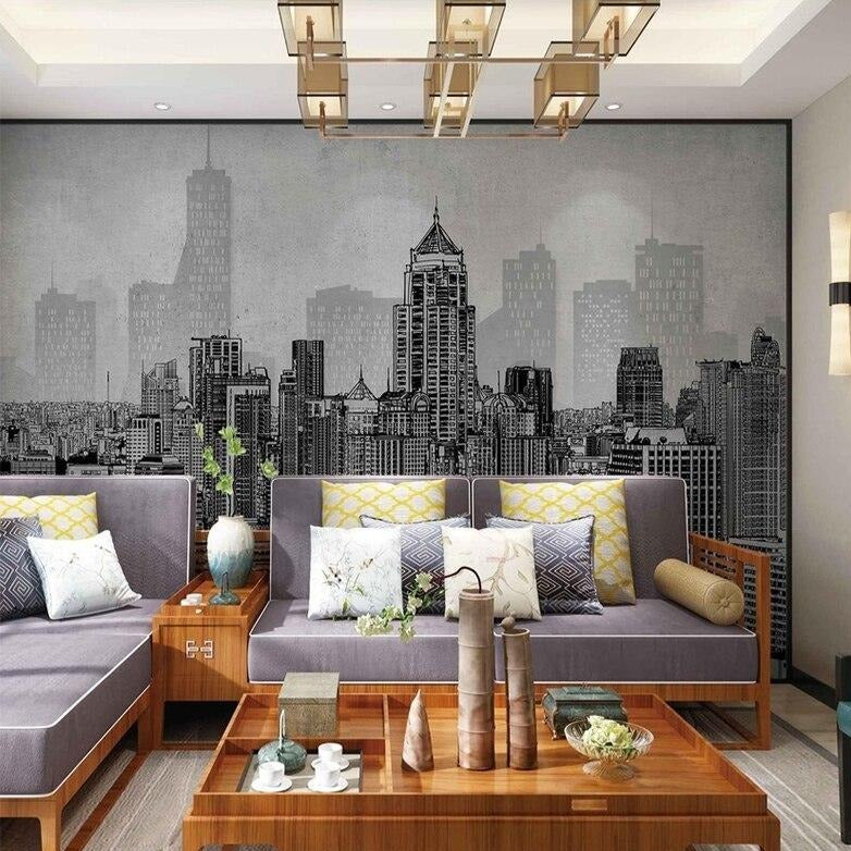 custom-mural-wallpaper-papier-peint-papel-de-parede-wall-decor-ideas-for-bedroom-living-room-dining-room-wallcovering-European-Retro-Abstract-Urban-Art-black-and-white