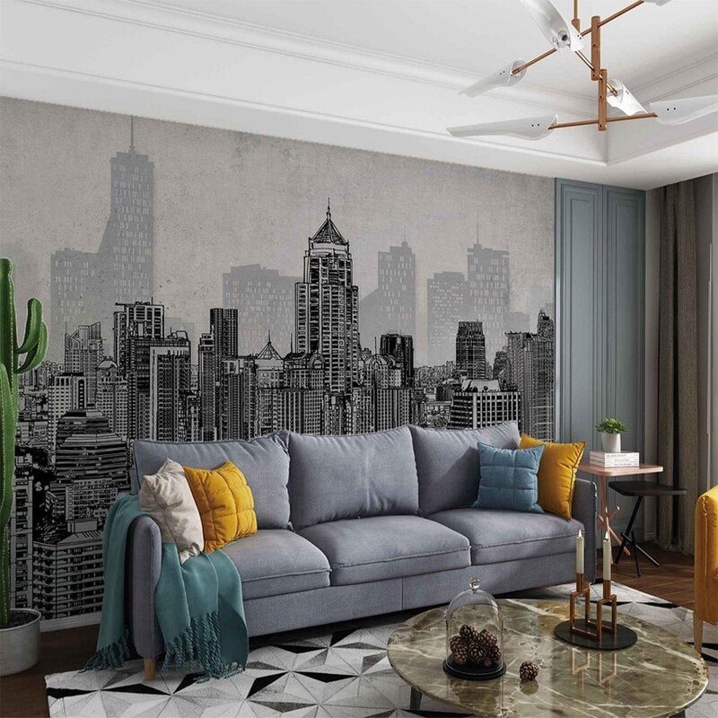 custom-mural-wallpaper-papier-peint-papel-de-parede-wall-decor-ideas-for-bedroom-living-room-dining-room-wallcovering-European-Retro-Abstract-Urban-Art-black-and-white