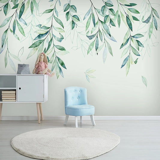 custom-mural-wallpaper-papier-peint-papel-de-parede-wall-decor-ideas-for-bedroom-living-room-dining-room-wallcovering-Hand-Painted-Plant-Green-Leaves