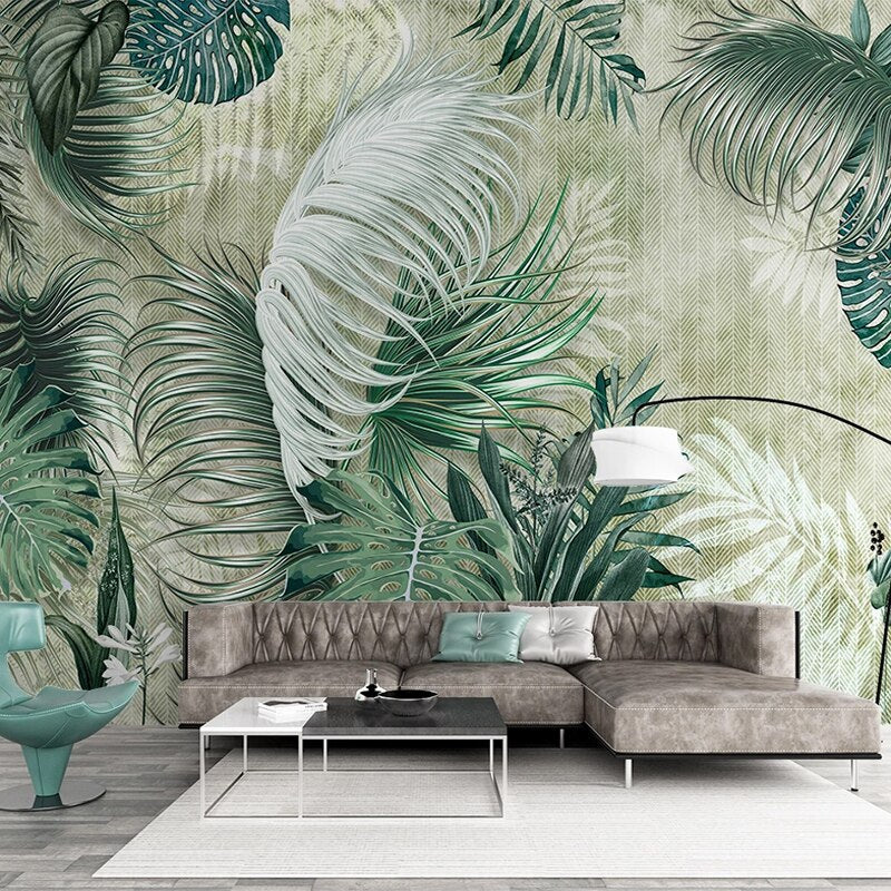 custom-mural-wallpaper-papier-peint-papel-de-parede-wall-decor-ideas-for-bedroom-living-room-dining-room-wallcovering-Nordic-Hand-Painted-Tropical-Plant-Leaves