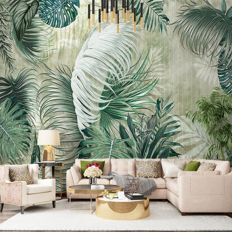 custom-mural-wallpaper-papier-peint-papel-de-parede-wall-decor-ideas-for-bedroom-living-room-dining-room-wallcovering-Nordic-Hand-Painted-Tropical-Plant-Leaves