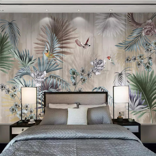 custom-mural-wallpaper-papier-peint-papel-de-parede-wall-decor-ideas-for-bedroom-living-room-dining-room-wallcovering-retro-Nordic-Plant-Leaves-Flowers-Birds