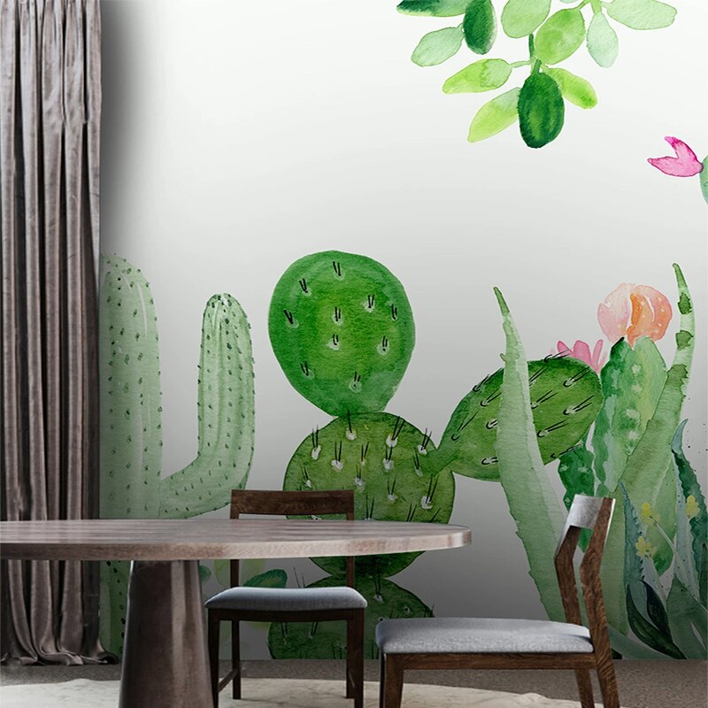 custom-mural-wallpaper-papier-peint-papel-de-parede-wall-decor-ideas-for-wallcovering-Self-Adhesive-Modern-Hand-Painted-Cactus-Tropical-Plant