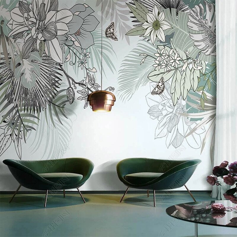 custom-photo-wallpaper-nordic-ins-tropical-plant-flower-sketch-plant-modern-indoor-background-wall-mural-living-room-wallpapers-papier-peint