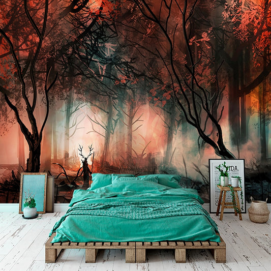 custom-mural-wallpaper-papier-peint-papel-de-parede-wall-decor-ideas-for-bedroom-living-room-dining-room-wallcovering-Red-Foggy-Forest-Landscape
