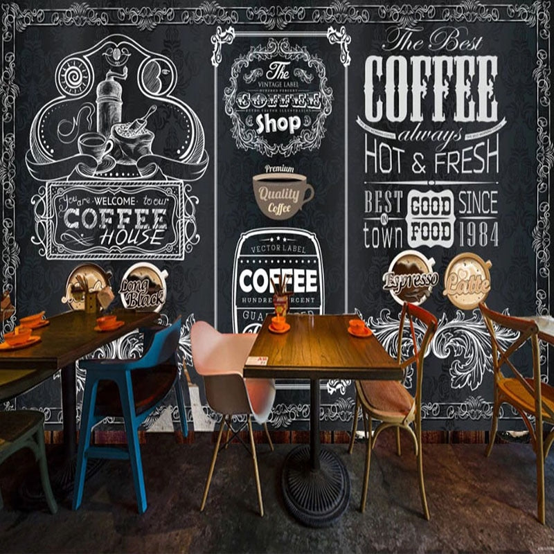 ***Sample AS Creation Black Chalk Board Pattern Multi Coloured Wallpaper  Coffee Shop CafÃƒ© Restaura
