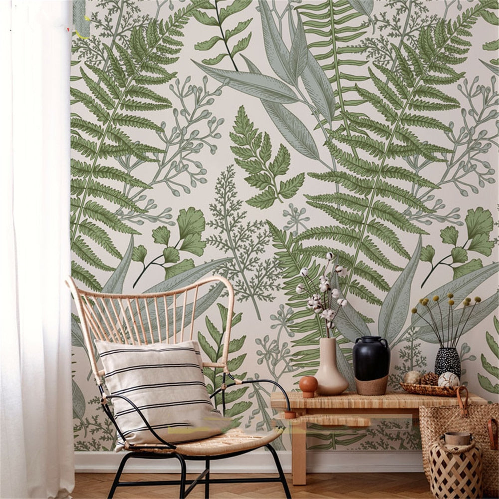 Custom Wallpaper Mural Nostalgic Pastoral Plant Leaves | BVM Home
