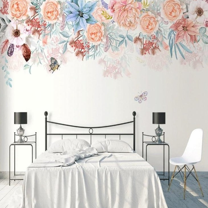 custom-mural-wallpaper-papier-peint-papel-de-parede-wall-decor-ideas-for-bedroom-living-room-dining-room-wallcovering-Nordic-hand-painted-watercolor-garden-flowers
