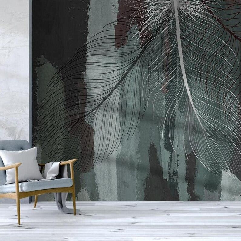 custom-mural-wallpaper-papier-peint-papel-de-parede-wall-decor-ideas-for-bedroom-living-room-dining-room-wallcovering-Nordic-minimalist-watercolor-feather-children-s-room