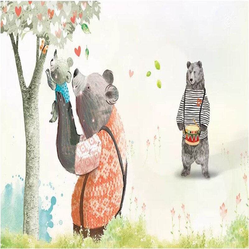 custom-wallpaper-mural-wall-covering-wall-decor-wall-decal-wall-sticker-nursery-decor-kids-room-children's-room-daycare-kindergarten-ideas-cartoon-bear-animals-papier-peint