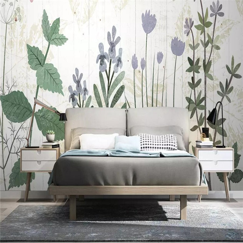 custom-size-wall-mural-3d-wallcovering-decorative-wallpaper-background-wall-painting-modern-nordic-hand-painted-flowers-plants