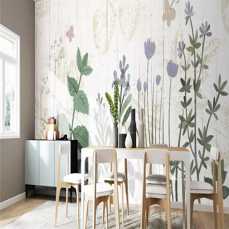 custom-size-wall-mural-3d-wallcovering-decorative-wallpaper-background-wall-painting-modern-nordic-hand-painted-flowers-plants