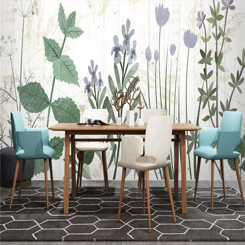 custom-size-wall-mural-3d-wallcovering-decorative-wallpaper-background-wall-painting-modern-nordic-hand-painted-flowers-plants