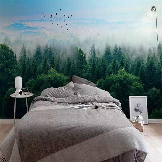 decorative-wallpaper-nordic-minimalist-style-mist-forest-remote-mountain-birds-background-wall-mural-modern-wallcovering